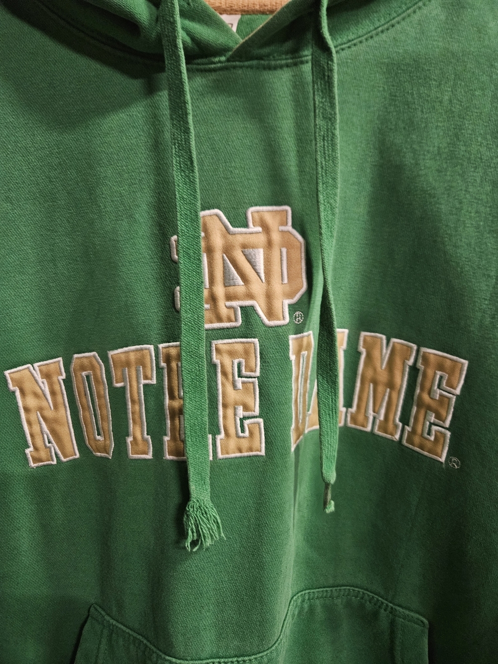 Green Notre Dame Pullover Hoodie with Tan Lining - Picture 2 of 6